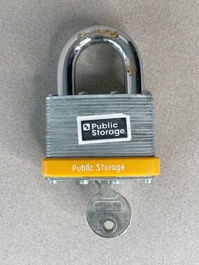 Vintage Hardened Steel Padlock One Key 3" x 2" x 1" Public Storage Orange Bumper